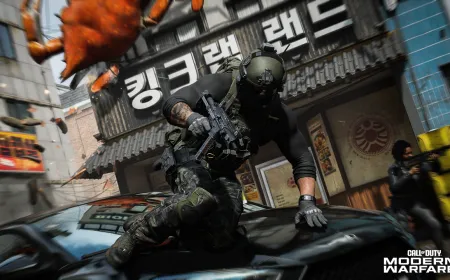 This screenshot shows revised weapon handling and player movement mechanics in Modern Warfare 4.