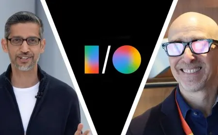 Google I/O 2026 keynote stage highlighting Gemini Spark and Android XR audio glasses