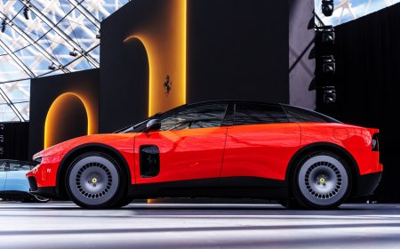 The Ferrari Luce electric vehicle features a five seat cabin and a four motor powertrain layout.