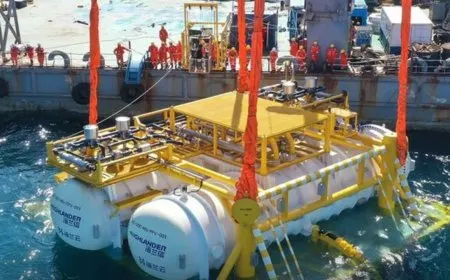 An underwater data center houses thousands of servers cooled by seawater and powered by offshore wind near Shanghai.