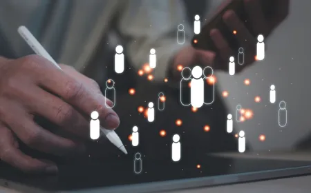 A computer screen displays hiring metrics alongside diverse candidate silhouettes to illustrate algorithmic bias.