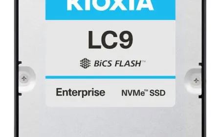 A 2U server chassis houses high-density flash storage modules developed by Dell and Kioxia for data center use.