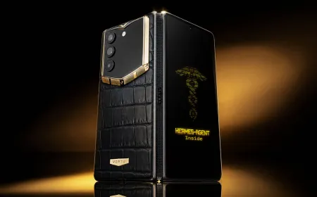 Vertu AlphaFold book-style foldable smartphone with integrated AI agent and exotic materials.