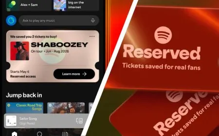 The Spotify app displays the Reserved feature that grants Premium subscribers early access to concert tickets.