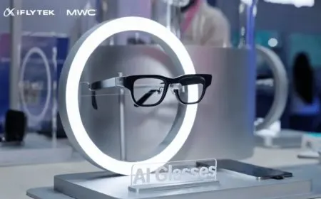 iFlytek forty gram AI glasses featuring real time translation capabilities displayed at MWC 2026.