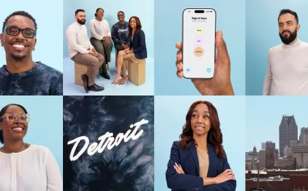 Students collaborate on coding and design projects at the Apple Developer Academy in Detroit.