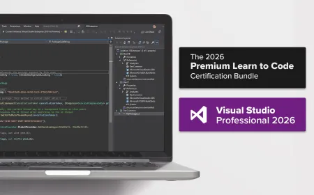 The Visual Studio Professional 2026 interface appears alongside structured learning pathway materials.