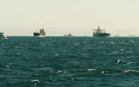 A map of the Strait of Hormuz alongside European Union flags representing new sanctions on Iran.