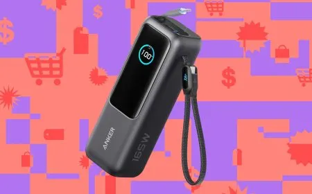 Anker Laptop Power Bank with 25000mAh capacity, 100W output, and integrated cables.
