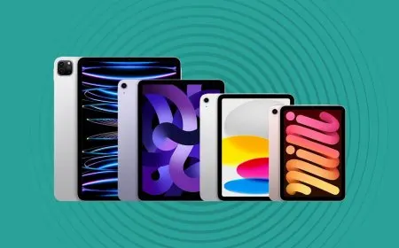 This graphic displays an Apple iPad lineup with the base 11-inch, Air 13-inch, Pro, and mini models arranged for comparison.