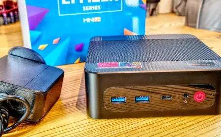 Bosgame P4 Ultra desktop chassis featuring dual 2.5GbE ports and ventilation grilles