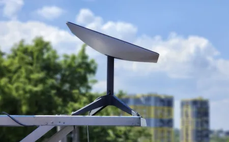 Satellite communication infrastructure illustrates European mobile spectrum allocation.