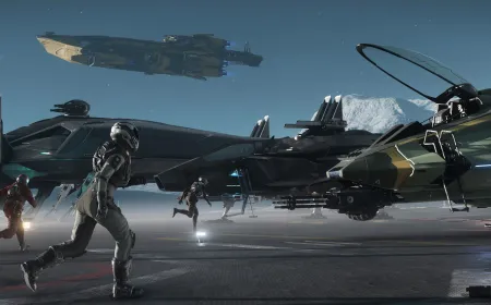 Star Citizen game logo and spaceship illustration.