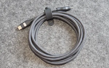 The Anker Nano 240W USB-C cable displays a nylon braided exterior and dual USB-C connectors.