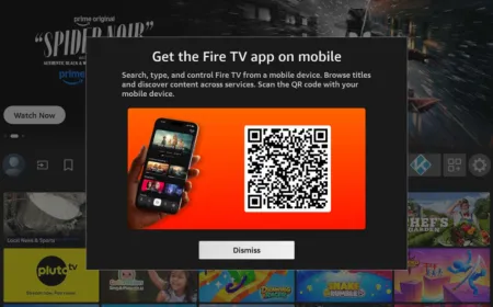 The Amazon Fire TV startup screen displays a mandatory full-screen advertisement overlay.
