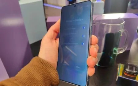 This graphic compares Xiaomi software privacy display technology with Samsung hardware privacy screens.