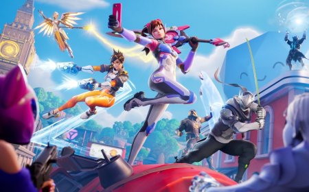 Overwatch characters appear in Fortnite during a crossover event featuring cosmetic bundles and map modifications.