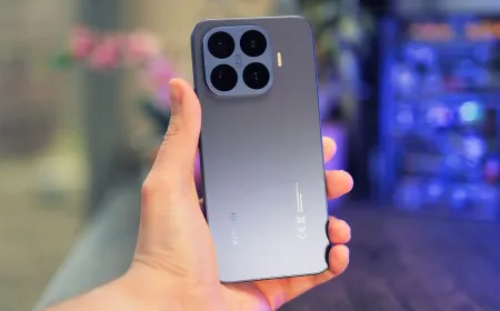 A front and side view of the Xiaomi 17T Pro smartphone displays its screen and rear camera module.