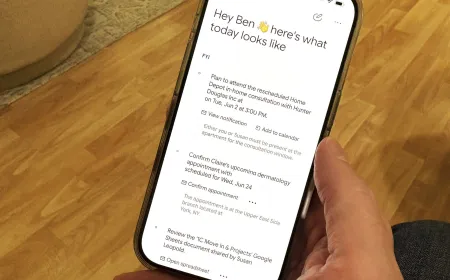 Google Gemini Daily Brief displays a structured task list compiled from emails and calendar events.