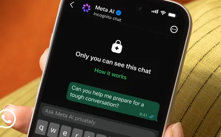 Smartphone screen displaying the WhatsApp incognito chat interface with Meta AI