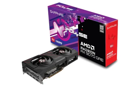 The photograph displays the new AMD graphics card and its retail packaging for the United States market.
