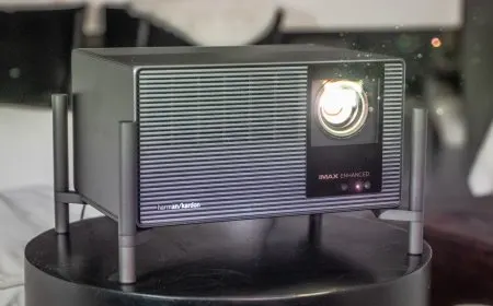 XGIMI Titan Noir Max projector displaying its triple-laser DLP engine and optical precision components.