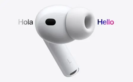 Apple AirPods Pro 3 wireless earbuds and charging case are displayed on a neutral surface.