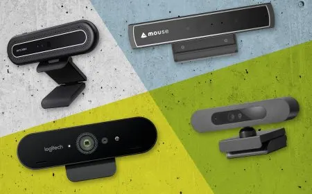 An external Windows Hello webcam sits on a desktop monitor to verify user identity.