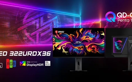 MSI MPG OLED 322URDX36 monitor demonstrating triple mode QD-OLED display at Computex 2026