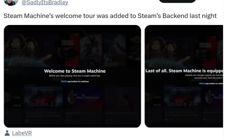 Steam Machine welcome tour interface showing hardware setup steps
