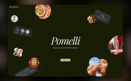The Google Pomelli interface displays automated tools for generating brand guidelines and business profiles.