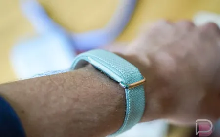Fitbit Air device displayed alongside a smartphone screen showing the Google Health app interface