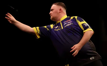 Darts players compete during the 2026 Premier League Darts Finals tournament.