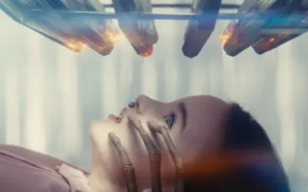 Promotional still from Steven Spielberg's Disclosure Day trailer highlighting government secrecy and cosmic contact.