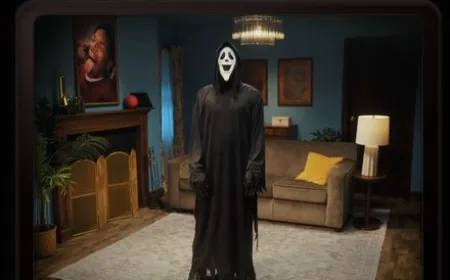 Ghostface reacts to typed commands on an interactive marketing website for the upcoming Scary Movie 6.