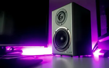 Compact budget computer speakers display visible connectivity ports and driver components.