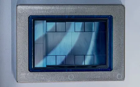 A custom artificial intelligence processor chip sits inside a cloud server rack.