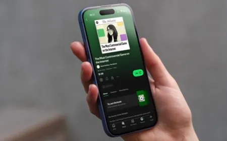 Spotify app interface displaying long-form audio articles from major publishers.