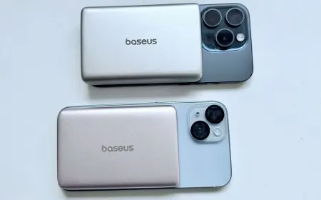 The Baseus Picogo Slim MagSafe power bank displays its compact design and connection ports.