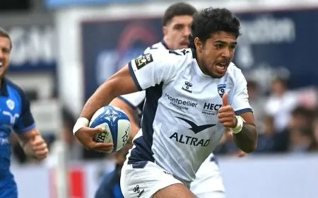 Montpellier and Ulster rugby teams compete in the EPCR Challenge Cup final at San Mamés stadium.