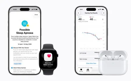 Apple Watch and AirPods Pro display hearing and sleep tracking features.