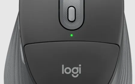 Logitech Signature Comfort Plus ergonomic peripherals are arranged on a clean desk surface.