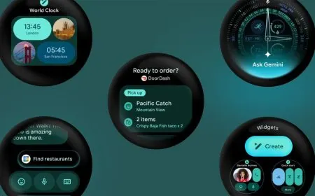 The Wear OS 7 interface displays battery efficiency metrics and developer preview tools.