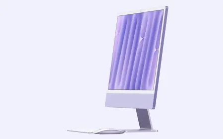 Front view of the purple M4 iMac all-in-one desktop computer with a silver stand