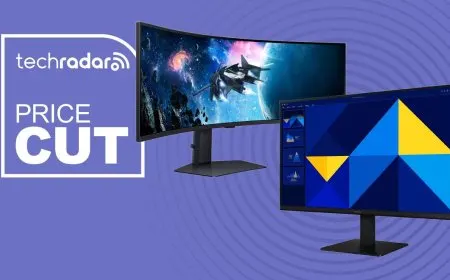 Samsung monitor models are arranged on a professional desk setup for workspace productivity evaluation.
