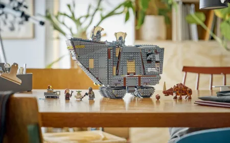 LEGO Star Wars Offworld Sandcrawler and Mudhorn set with detailed minifigures and a sculpted Mudhorn creature.