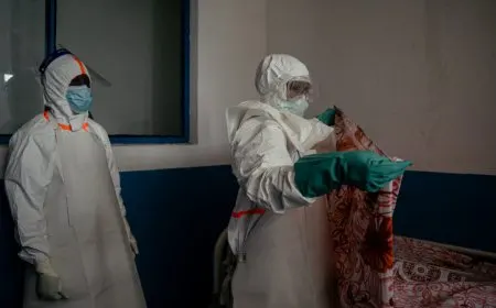 Healthcare workers in protective gear respond to an Ebola outbreak in the Democratic Republic of the Congo.