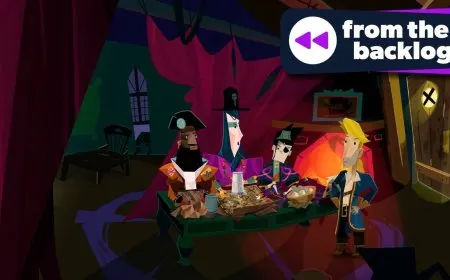 Guybrush Threepwood explores a tropical island in the Return to Monkey Island video game.