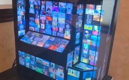A custom gaming PC features 13 internal screens and displays 15,000 looping GIFs.