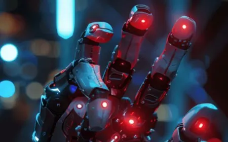 Dexterous robotic hand featuring integrated sensors and actuators for precise physical manipulation tasks.